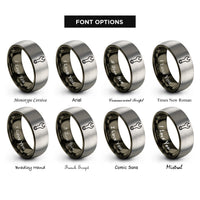 font options for inside engraving on gunmetal & silver spanner snake eyes rings