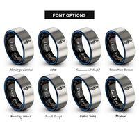 font options for inside engraving on black & blue & gray spark plug rings
