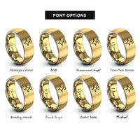 font options for inside engraving on gold & grey sparkle halo rings