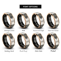 font options for inside engraving on black & rose gold & gray sparkle line rings