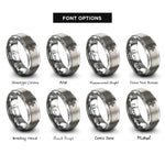font options for inside engraving on grey sparkle line rings