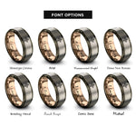 font options for inside engraving on gunmetal & rose gold & silver sparkle line rings