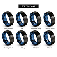 font options for inside engraving on black & blue sparkler rings