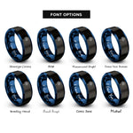 font options for inside engraving on black & blue sparkler rings