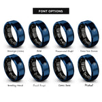 font options for inside engraving on black & blue sparkler rings