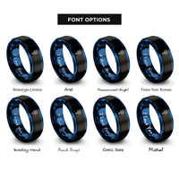 font options for inside engraving on black & blue sparkler rings