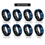 font options for inside engraving on black & blue sparkler rings