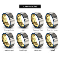 font options for inside engraving on gold & blue & grey spatula fork rings