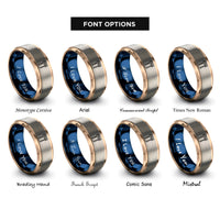 font options for inside engraving on rose gold & blue & grey spatula fork rings