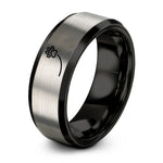 couples matching tungsten rings – black & silver tungsten paw trail ring