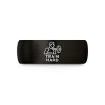 women tungsten band size – black & gold tungsten train hard barbell wedding band