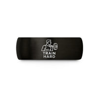 engraved tungsten ring gift – black tungsten train hard barbell wedding band