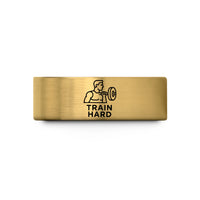 women tungsten band size – gold tungsten train hard barbell wedding band