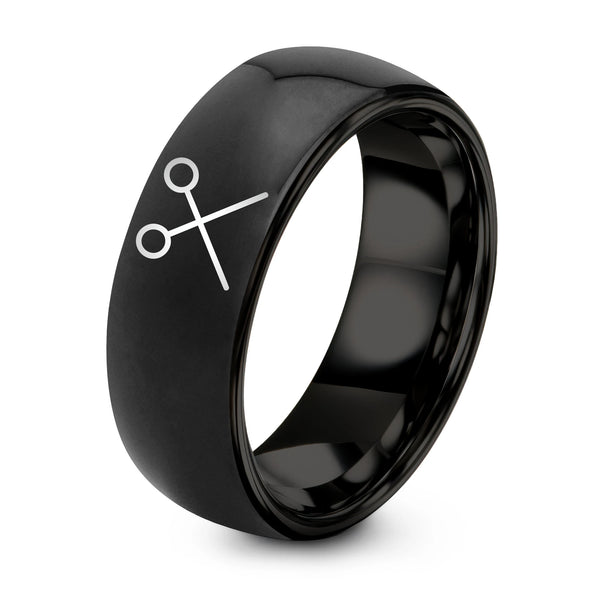 Timpani Mallets Crossed – Tungsten Wedding Band, 8 mm, Black Comfort-Fit Unisex
