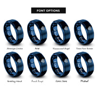 font options for inside engraving on blue spectrum lines heart rings