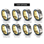 font options for inside engraving on gold & blue & grey spectrum lines heart rings