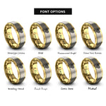 font options for inside engraving on gold & grey spectrum lines heart rings