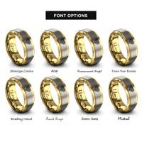 font options for inside engraving on gold & grey spectrum lines heart rings