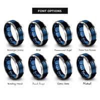 font options for inside engraving on blue & silver speech bubble rings