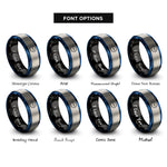font options for inside engraving on black & blue & gray speech bubble ellipsis rings
