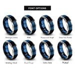 font options for inside engraving on blue & gray speech bubble ellipsis rings