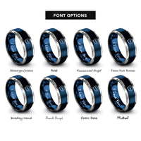 font options for inside engraving on blue & gray speech bubble ellipsis rings