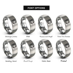 font options for inside engraving on silver speed light rings