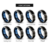 font options for inside engraving on black & blue & silver speed skater crouch rings