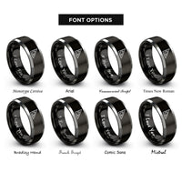 font options for inside engraving on black & gray speed square rings