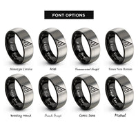 font options for inside engraving on black & silver speed square rings