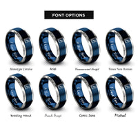 font options for inside engraving on blue & gray spellbook emblem quill rings