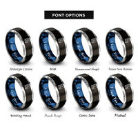 font options for inside engraving on black & blue & gray spellbook moon rings