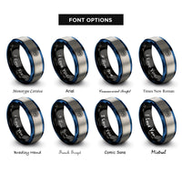 font options for inside engraving on black & blue & grey spider emblem web rings