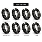 font options for inside engraving on black & silver spiked collar padlock rings