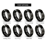font options for inside engraving on black & grey spiked tail curve rings