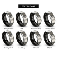 font options for inside engraving on black & grey spiked tail curve rings