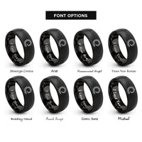 font options for inside engraving on black spiked tail curve rings