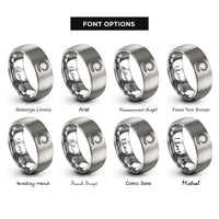 font options for inside engraving on grey spiked tail curve rings
