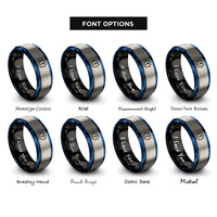 font options for inside engraving on black & blue & silver spiky burst rings