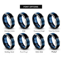 font options for inside engraving on blue & silver spiky burst rings