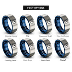 font options for inside engraving on blue & silver spiky burst rings