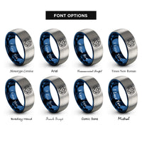font options for inside engraving on blue & silver spin down rings