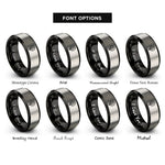 font options for inside engraving on black & grey spinach leaf rings