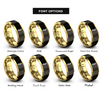 font options for inside engraving on black & gold spine curve rings