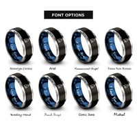 font options for inside engraving on black & blue & gray spinnaker sail wave rings
