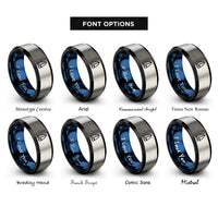 font options for inside engraving on black & blue & gray spinnaker sail wave rings