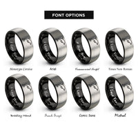 font options for inside engraving on black & silver spinner dolphin leaping rings