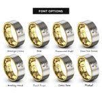 font options for inside engraving on gold & gray spinner silhouette flag rings
