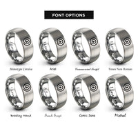 font options for inside engraving on silver spiral center dot rings