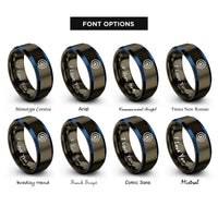 font options for inside engraving on gunmetal & blue spiral center dot rings